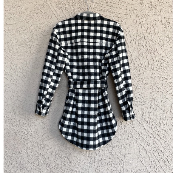 & OTHER STORIES NEW Black White Gingham Check Belted Italian Wool Shacket Jacket - Picture 9 of 17